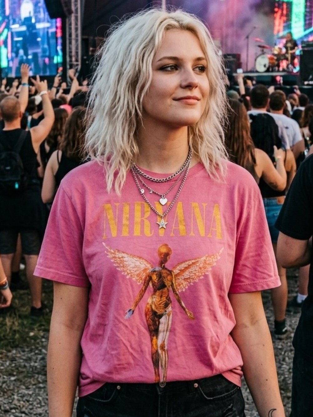 H&M Divided Pink Nirvana Tee 30" Ptp